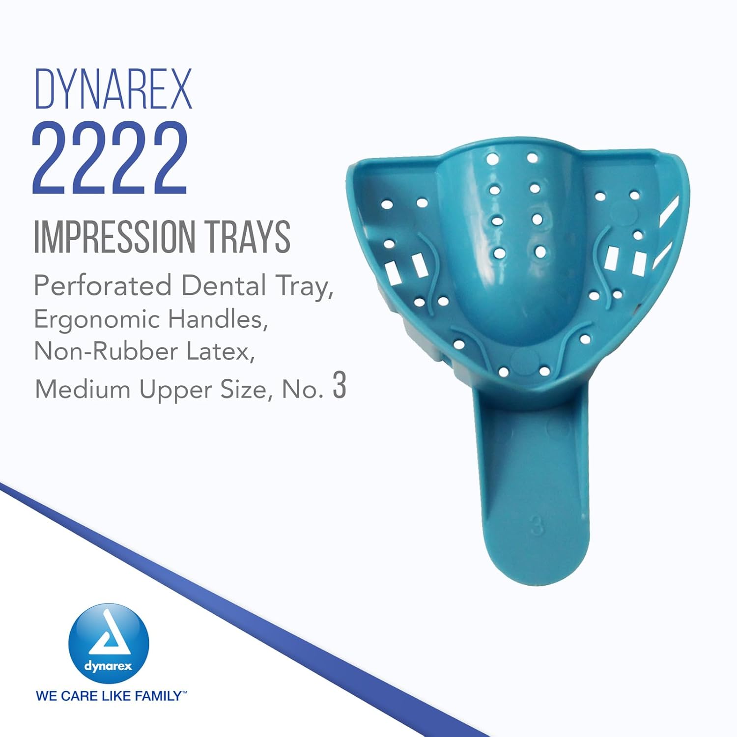 Dynarex Bandejas de impresión dental  Bandeja dental perforada, asas ergonómicas, sin látex de goma natural, tamaño superior mediano No. 3-12 piezas