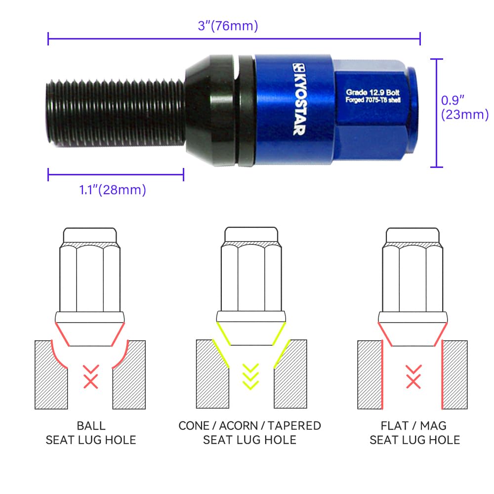 Aluminum Close End Conical Seat Lug Bolt for BMW E46 325 E90 E39 E60 E53 Blue