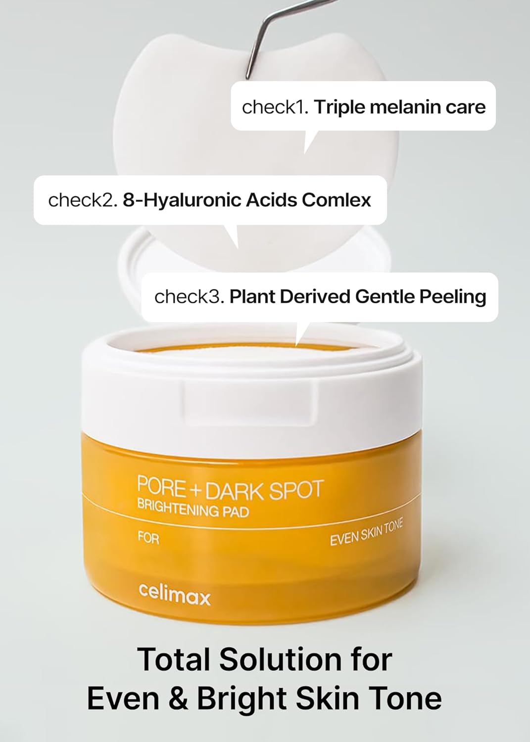 celimax Ji.Woo.Gae Pore+Dark Spot Brightening Pad  Almohadillas exfoliantes para poros dilatados, con ácido hialurónico, minimizador de poros, no