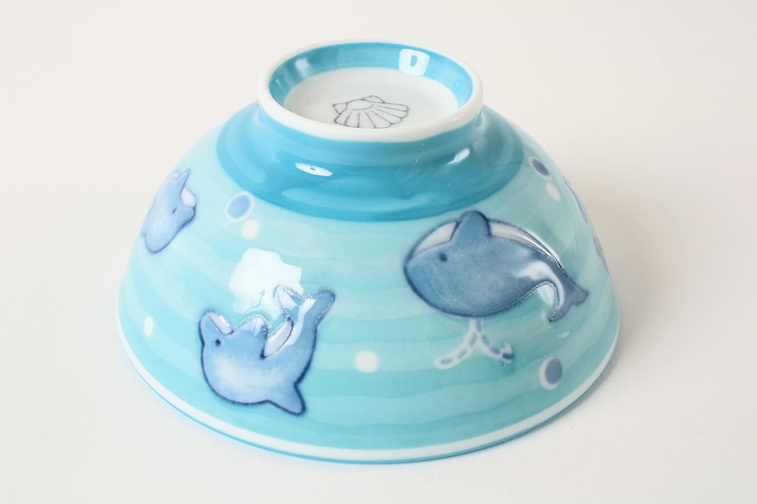 Mino ware Cerámica japonesa Kids Rice Bowl hecho en Japón (importación de Japón) Dolphine & Whale Blue MIC014