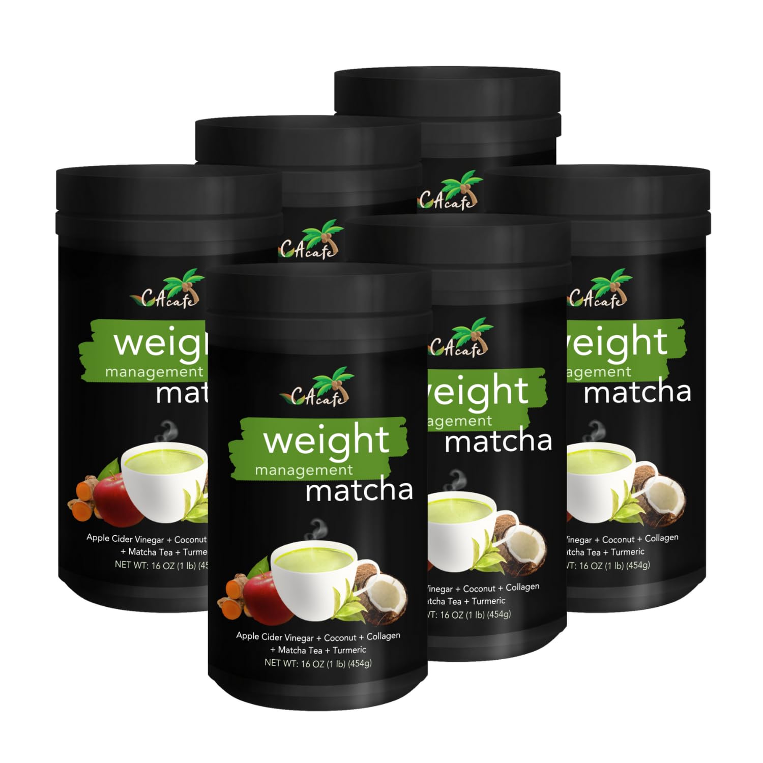 CAcafe Té matcha de cúrcuma con vinagre de sidra de manzana, 0.03 oz de azúcar añadido, 0.23 onzas de proteína, mezcla de superalimentos de ACV,