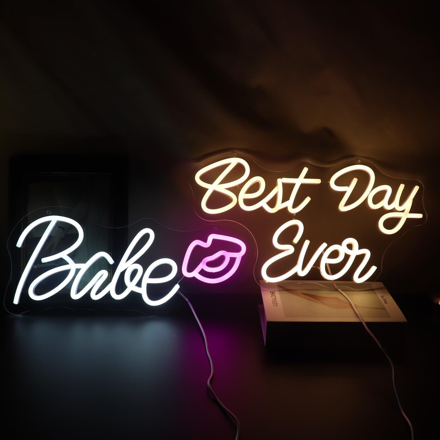 QiaoFei Letrero LED de neón con texto en inglés “Best Day Ever”, funciona con USB, con regulador de intensidad, luces de neón para habitación,