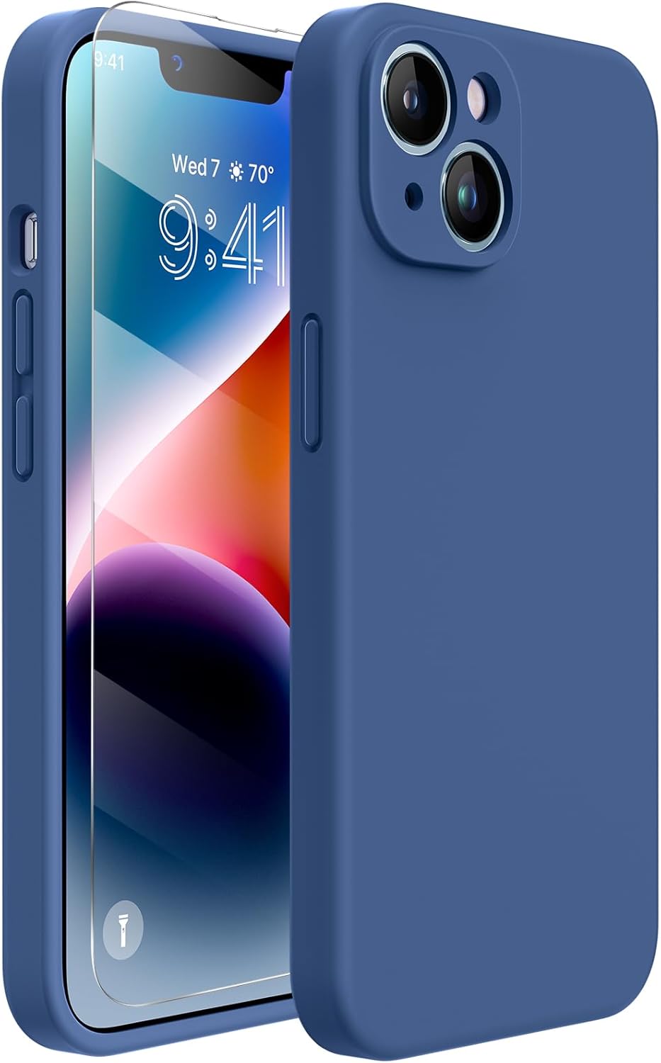 Miracase – Funda diseñada para iPhone 14, de silicona líquida a prueba de golpes, con protector de pantalla y forro de microfibra, protege mejor la