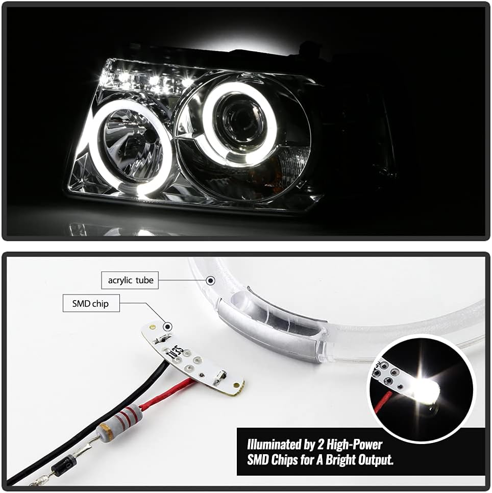 ACANII – Para Ford Ranger 2001-2011 LED Halo Chrome Housing Proyector Faros delanteros con Esquina, Conductor y Pasajero