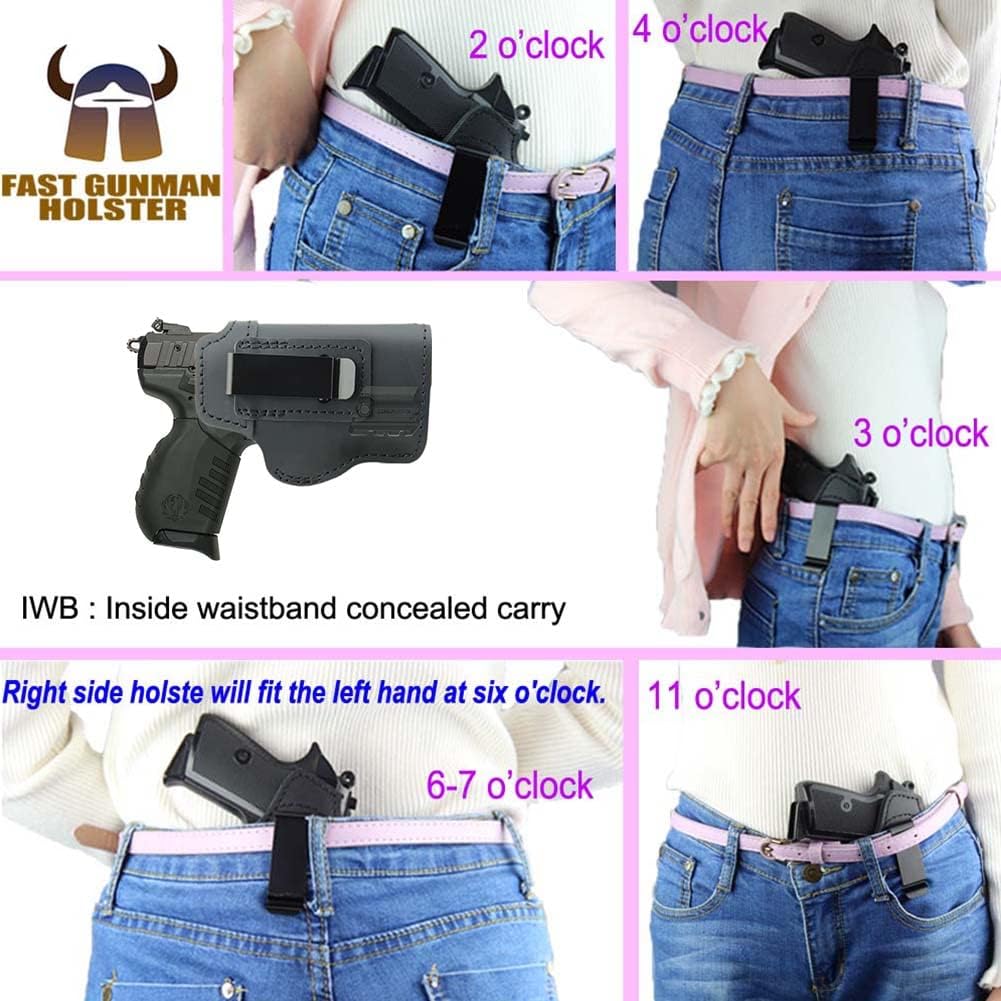Funda de cuero IWB ajuste Ruger SR22 con láser láser mini láser o pistolas similares con mini láser, diseñada para transporte oculto en la cintura