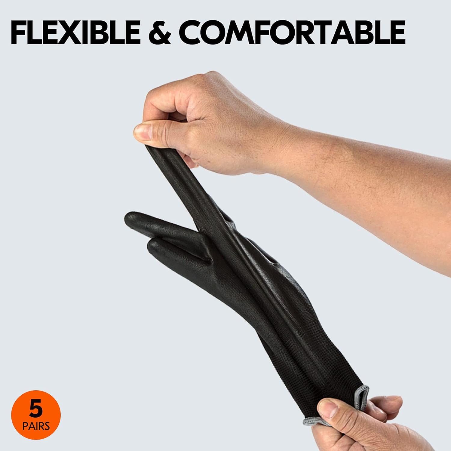 VGO – 5 pares de guantes de trabajo de seguridad, guantes de jardinería, revestimiento de poliuretano, guantes de inmersión, sin látex (talla S,
