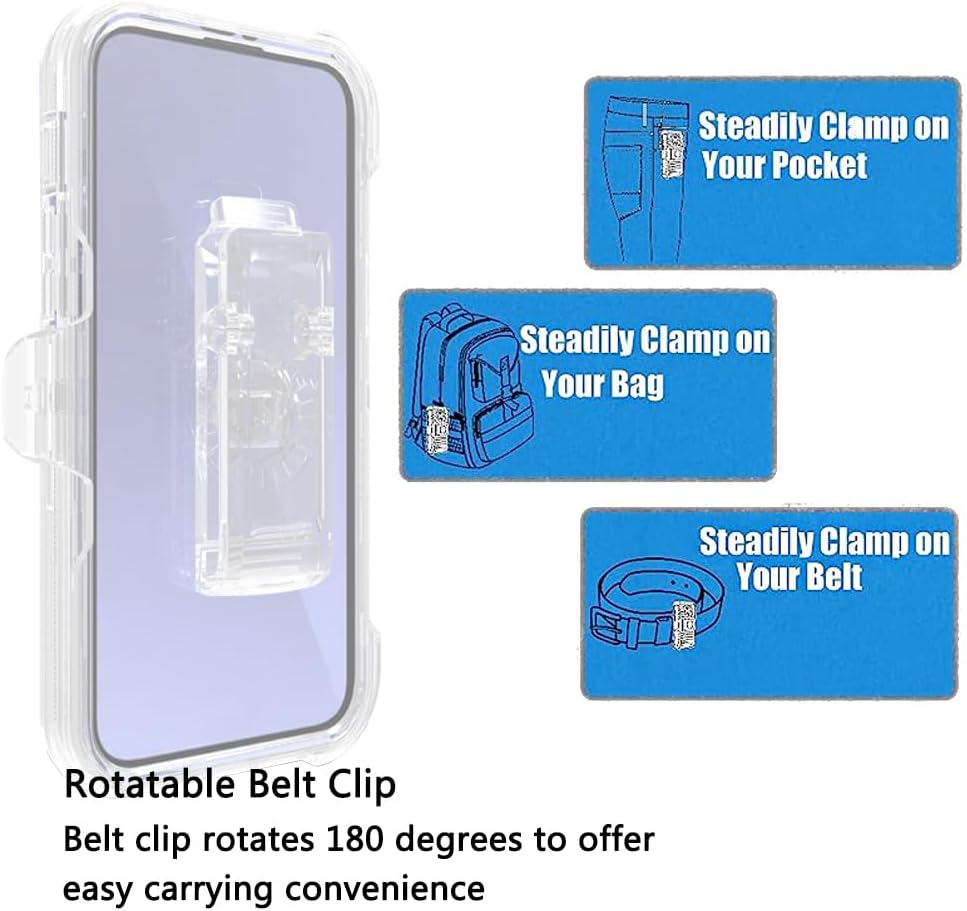 Asuwish Funda de teléfono para iPhone 14 Pro Max de 6.7 pulgadas con clip para cinturón transparente, soporte híbrido a prueba de golpes, grado