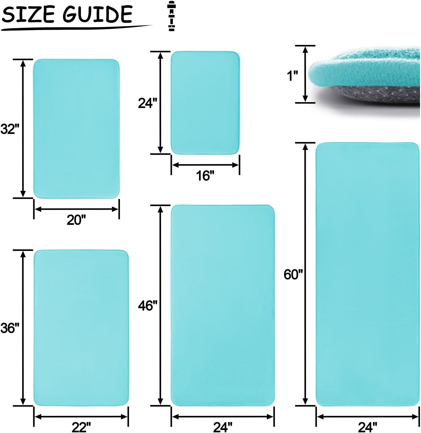 YIHOUSE Tapete de baño de espuma viscoelástica extra grueso, 20 x 32 pulgadas, color verde azulado, ultra suave, antideslizante, súper absorbente,