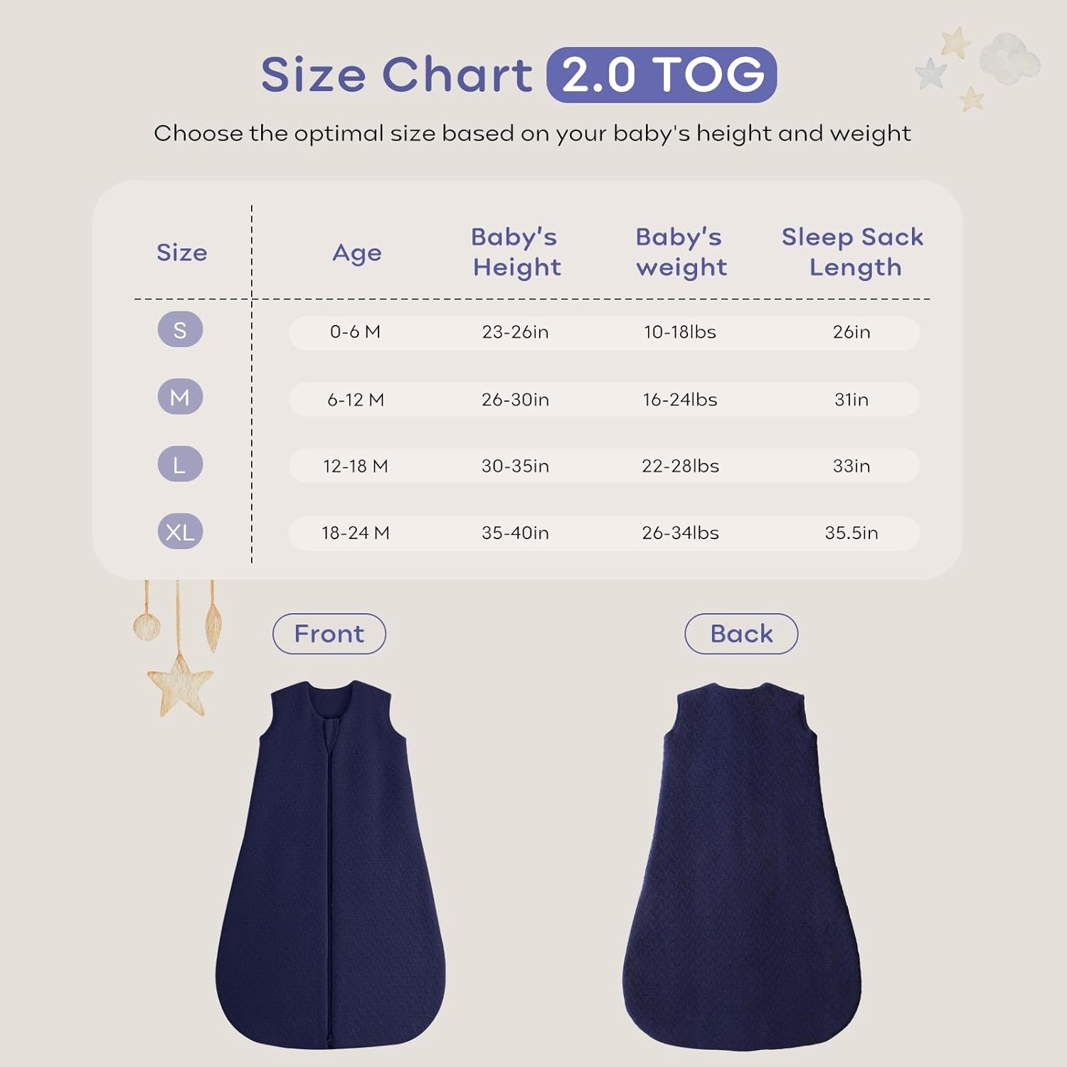 Yoofoss Saco de dormir para bebé de 0 a 6 meses, 2.0 TOG manta para bebé con cremallera de 2 vías, 100% tela de algodón, saco de dormir para recién