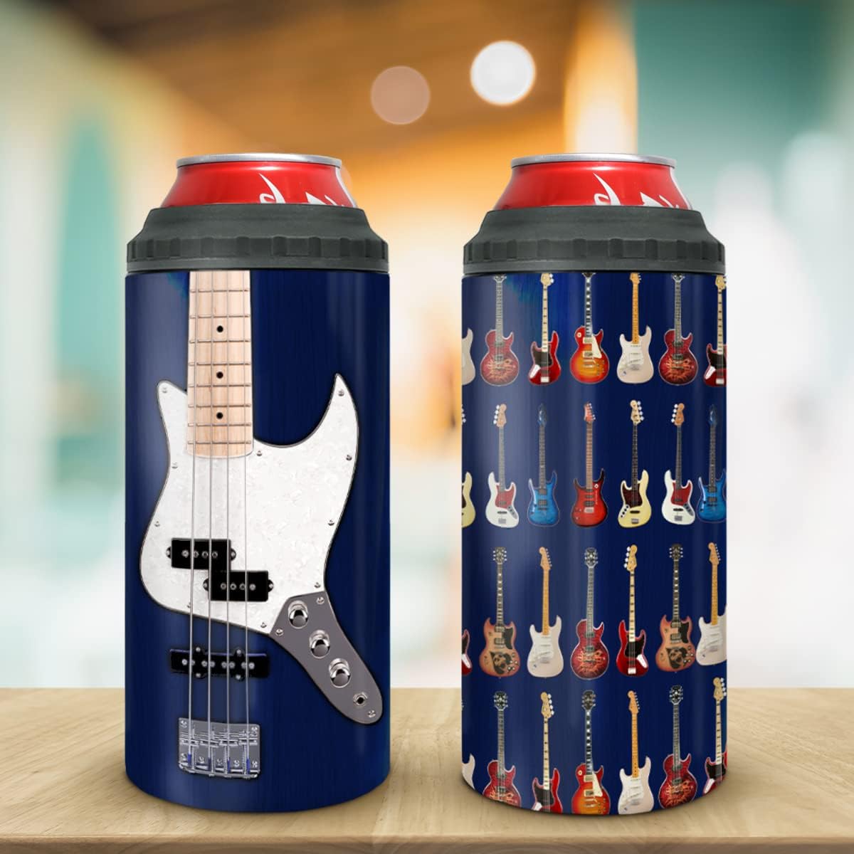 wowcugi Regalos de guitarra, vaso de guitarra eléctrica, enfriador de latas, 4 en 1, regalos de guitarrista, tazas de café con aislamiento de acero