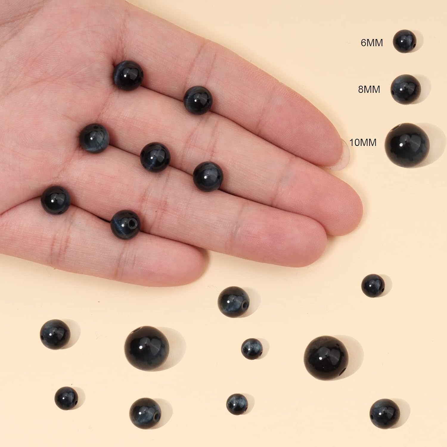 60 cuentas de piedras preciosas redondas sueltas de ojo de tigre negro y azul natural de 0.236 pulgadas para la fabricación de joyas, pulseras y