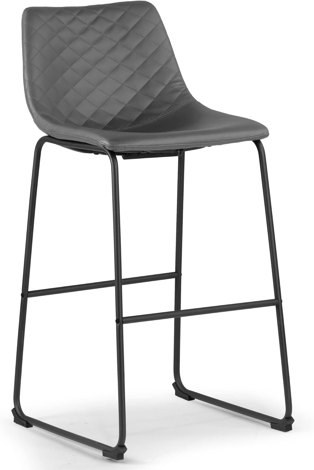 Juego de 2 taburetes de bar Ave de cuero gris con estructura de hierro con costuras modernas y contemporáneas con acabado de metal tapizado
