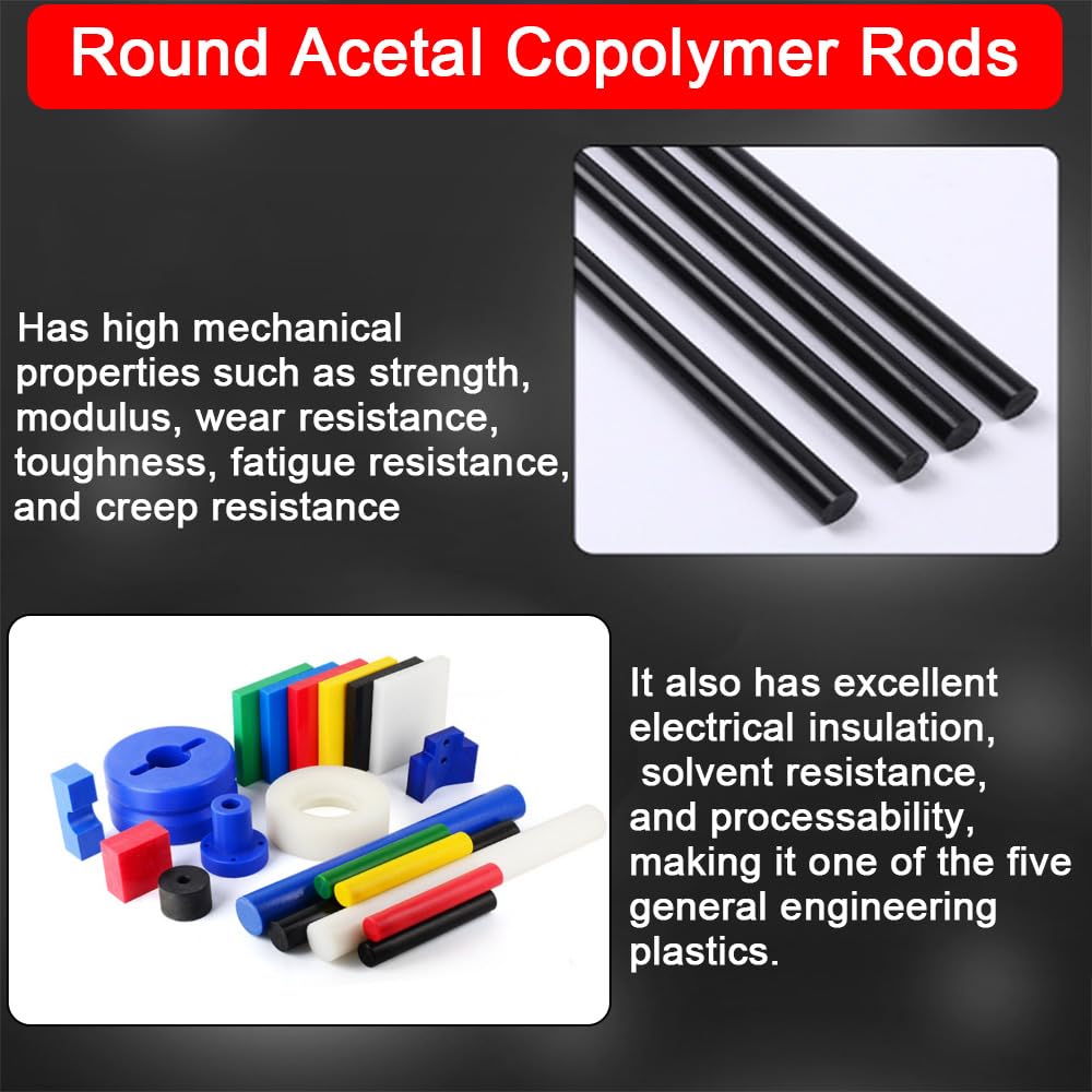 Paquete de 4 varillas redondas de copolímero de acetal, varillas de copolímero de acetal negro opaco de 58 pulgadas de diámetro y 12 pulgadas de