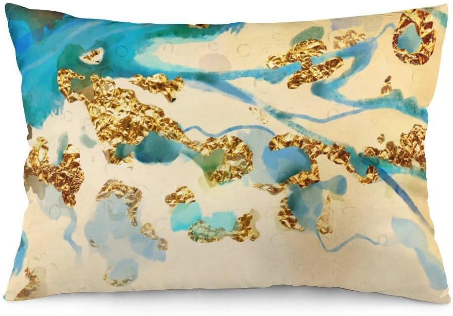 HOSTECCO Juego de 4 fundas de almohada lumbar de 12 x 20 pulgadas, color verde azulado y dorado, fundas modernas abstractas de arte contemporáneo