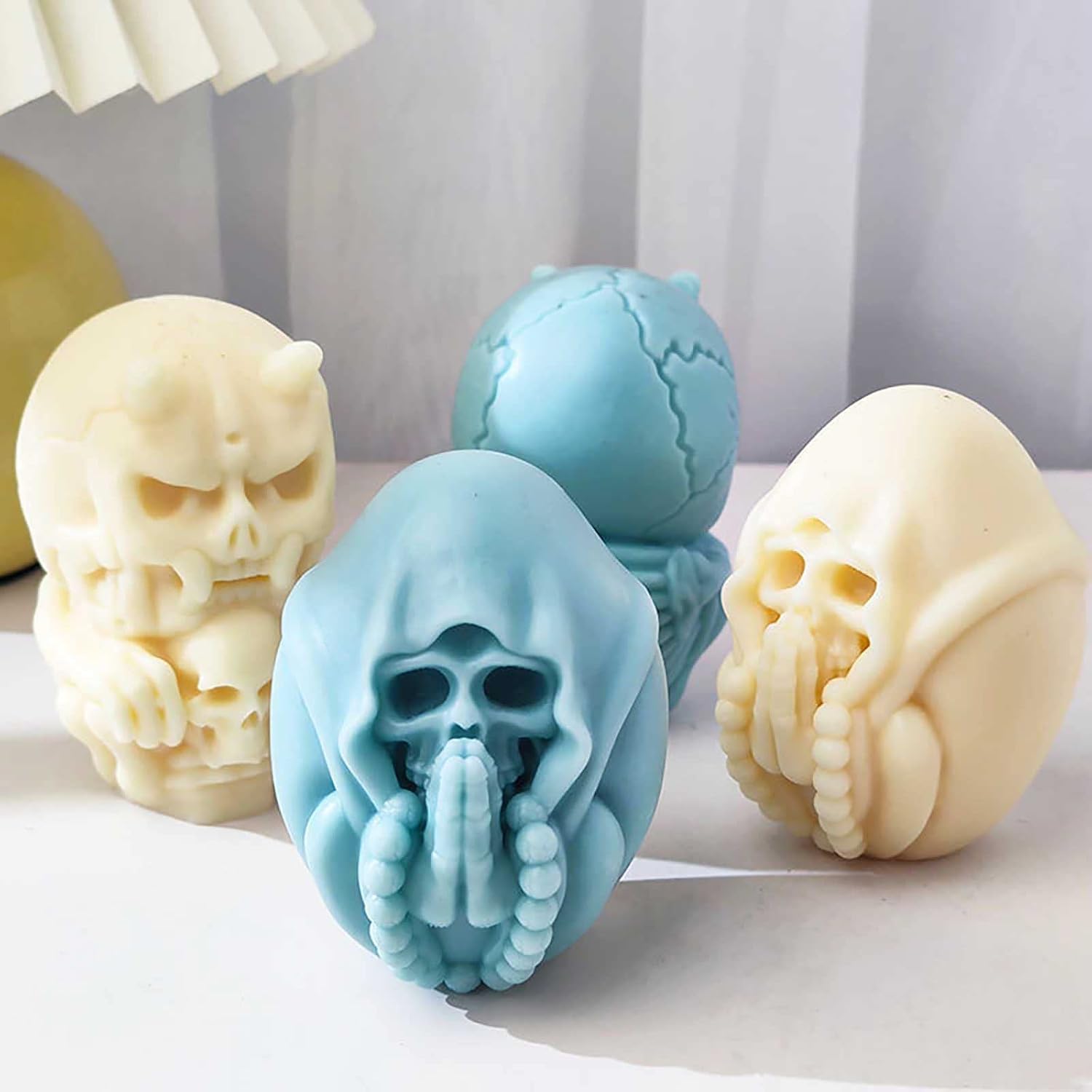 Grainrain Kit de fabricación de velas 3D de calavera moldes de cera de silicona molde de jabón de silicio DIY Craft (F15-JR008)