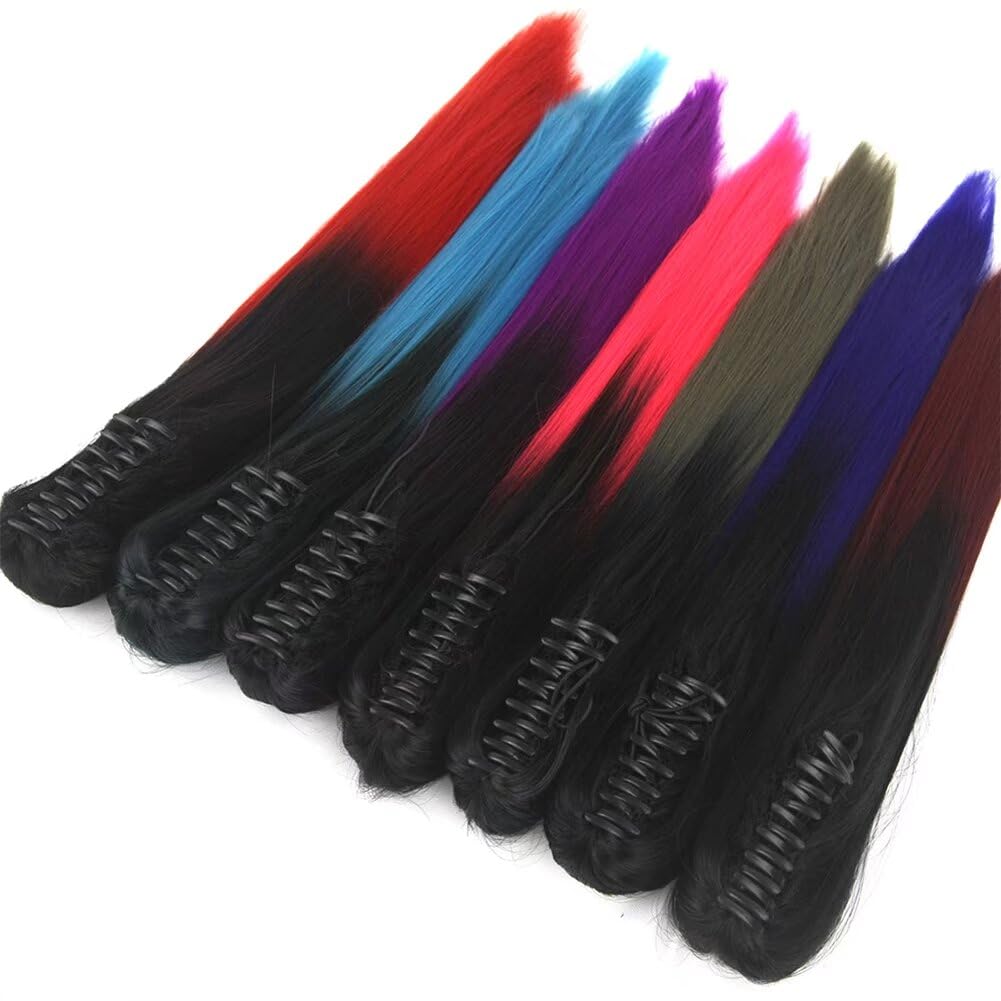 iLUU Cola de caballo sintética de una pieza con clip de garra, de 24 pulgadas de largo, extensiones de cabello lacio, cola de caballo gruesa,
