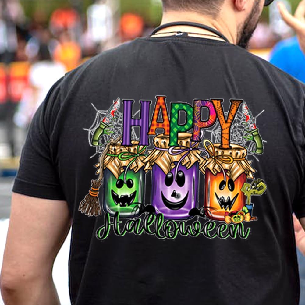 6 hojas de transferencia para planchar de Halloween, diseños de automóvil enano de calabaza, murciélago, calabaza, otoño, transferencias para