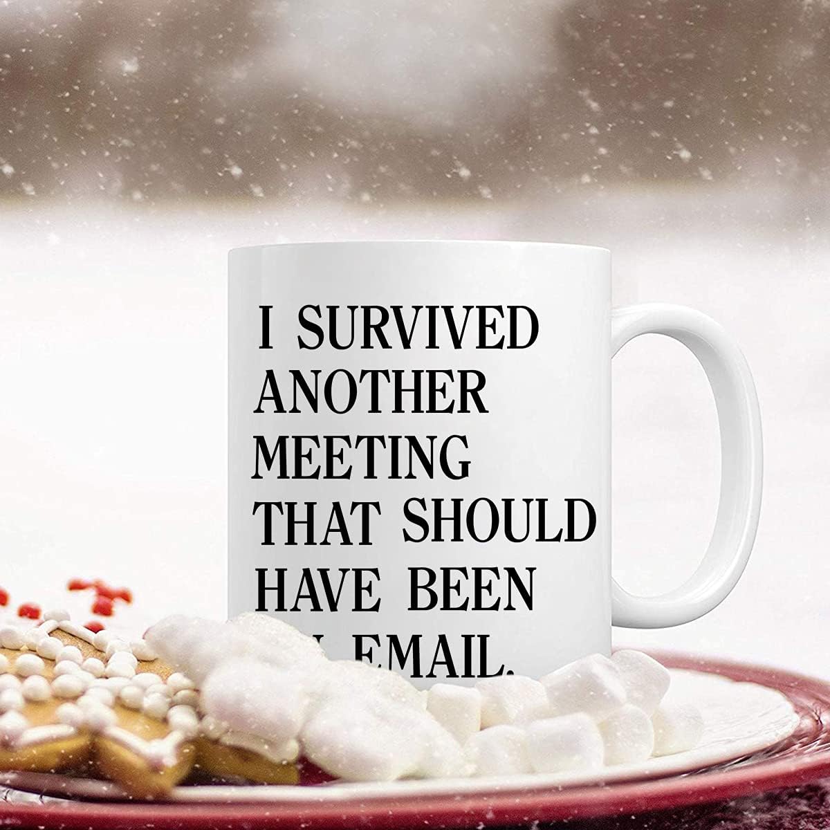 YHRJWN Taza de correo electrónico con texto en inglés “I Survivved another meeting that should be an email” The Office Mug inspirador Mug Funny