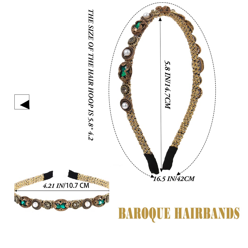 Diademas barrocas con diamantes de imitación dorados, bandas para el cabello de cristal con joyas para mujer (lujoso)