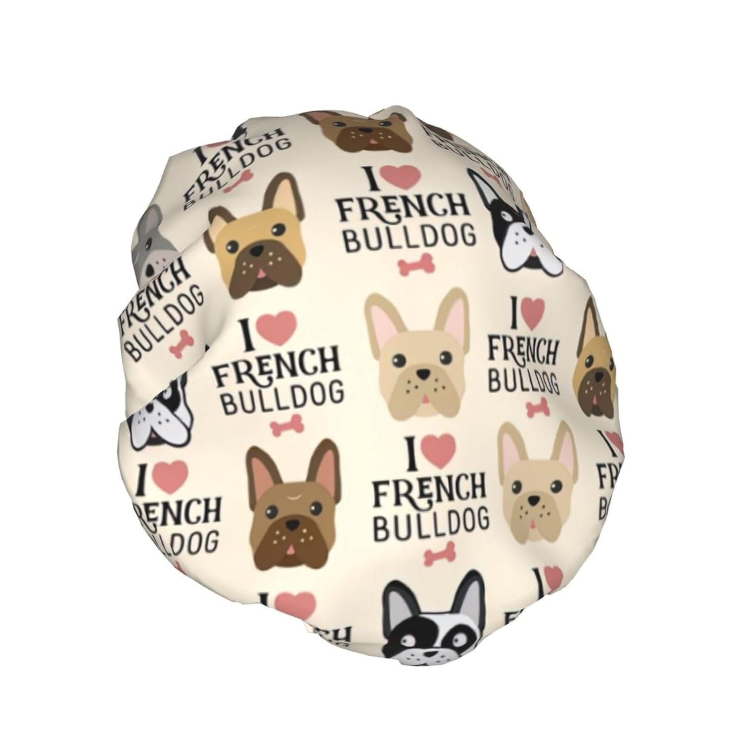 Gorro de ducha de perro francés para mujer, elástico y reutilizable, doble capa impermeable sombrero de baño