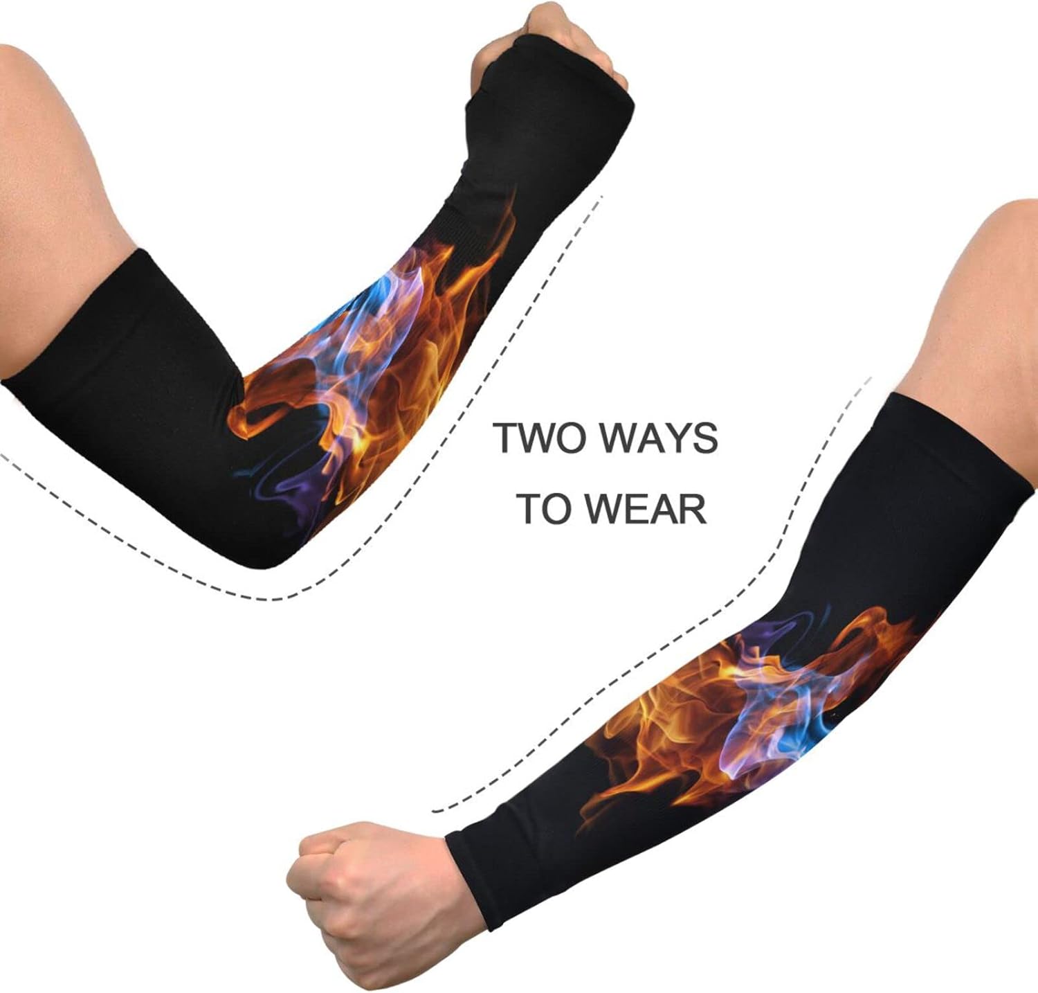 Kigai Mangas de brazo de jardinería para hombres y mujeres con agujero para el pulgar, patrón de fuego, protección solar, mangas deportivas de