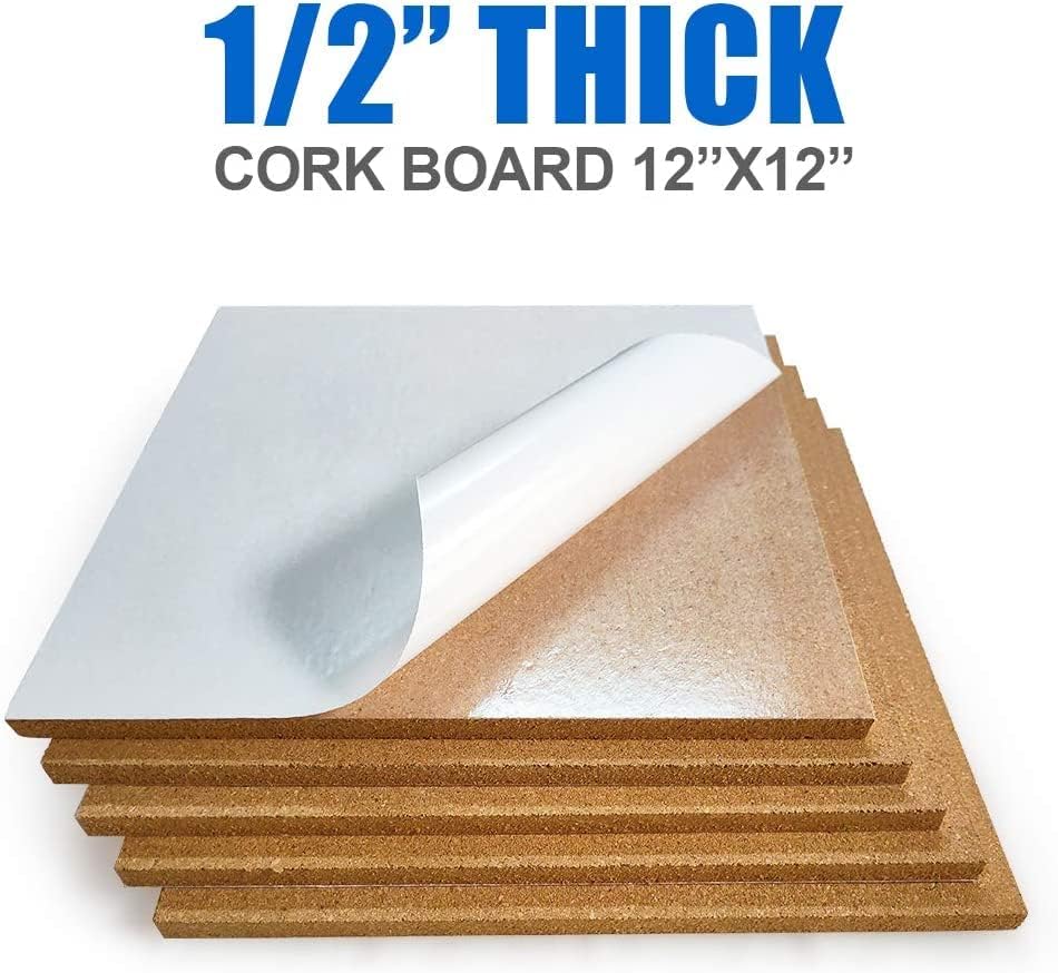 Corksidol Azulejos de corcho de 12 x 12 pulgadas  12 pulgada de grosor  Tablero de anuncios  Tablero de corcho, parte trasera autoadhesiva ultra
