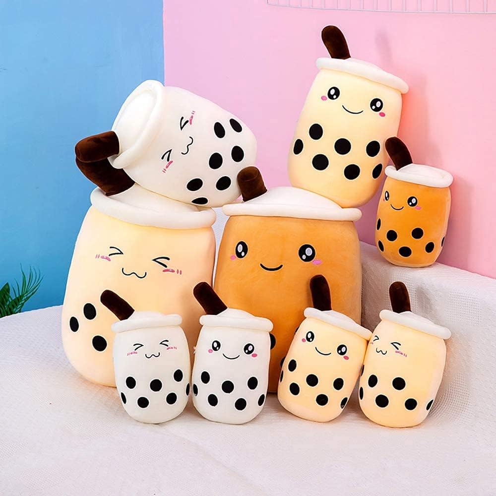 Almohada Kawaii Boba de peluche, almohada de peluche de té con leche Boba, divertida almohada para abrazar, cojín de felpa con burbujas Boba para