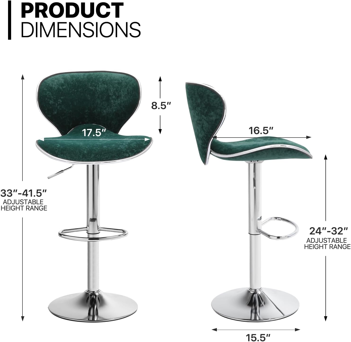 MoNiBloom Juego de 4 taburetes de bar de terciopelo verde, elegantes taburetes de bar de altura de mostrador con función giratoria, base de metal