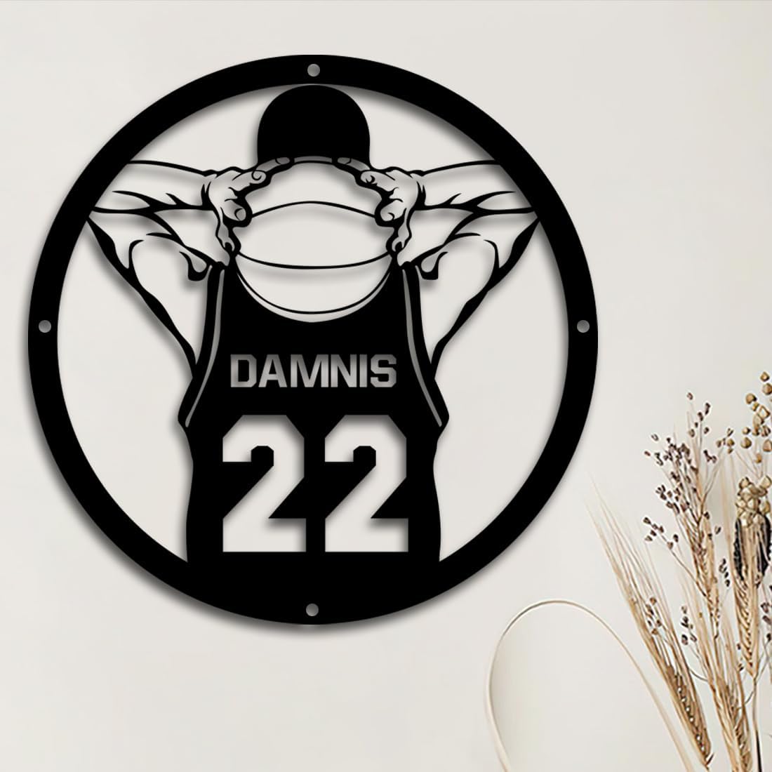 Letrero de metal personalizado para jugador de baloncesto con luz LED, nombre y número personalizados, arte de pared de baloncesto, decoración del