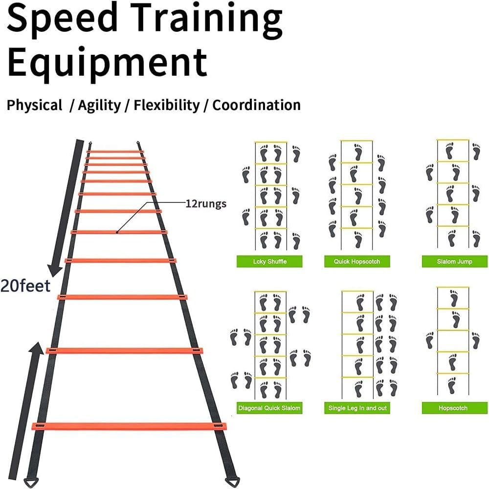 Juego de entrenamiento de velocidad y agilidad incluye 4 obstáculos ajustables, 1 paracaídas de resistencia, 1 escalera de agilidad, 4 estacas de