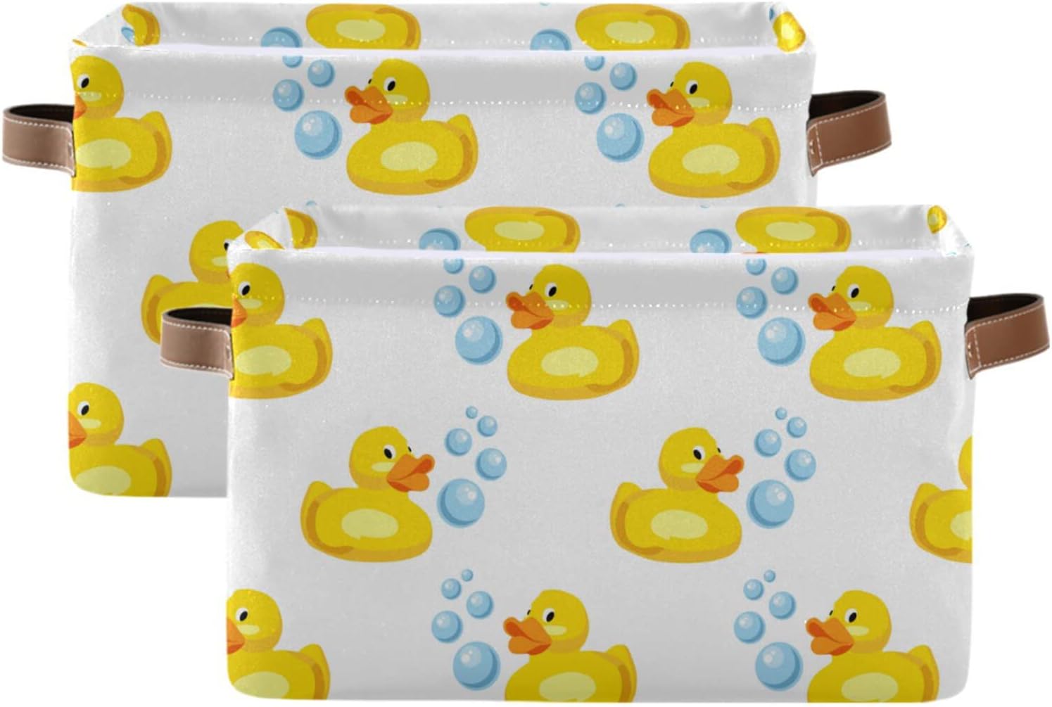 Cesta de almacenamiento rectangular de patos de goma amarillos, caja de almacenamiento plegable con asas de cuero, cestas de lavandería, organizador