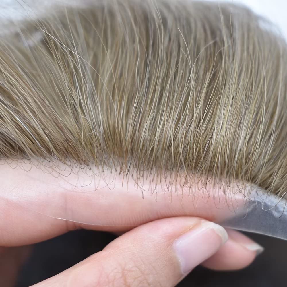 SINGA HAIR Tupé de piel sintética para hombres, piezas de cabello humano para hombre, 10×8, piel fina, 0.002 in, sistema de reemplazo de cabello