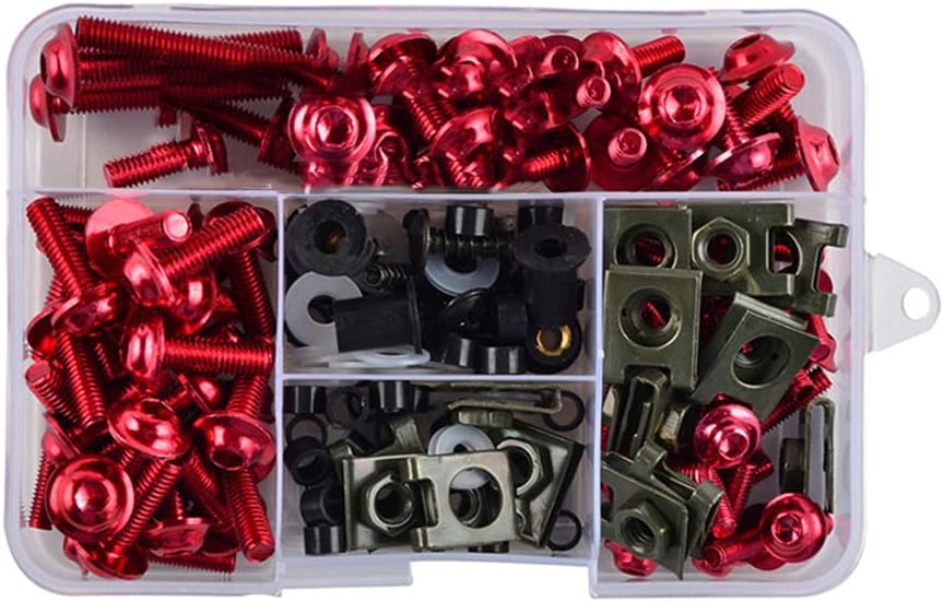 Juego de 177 pernos de carenado de motocicleta universales de aluminio, con clip de fijación para Honda Kawasaki Suzuki Yamaha, rojo