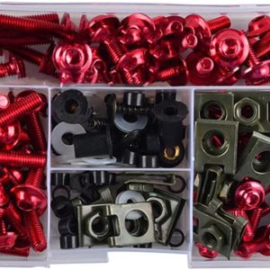 Juego de 177 pernos de carenado de motocicleta universales de aluminio, con clip de fijación para Honda Kawasaki Suzuki Yamaha, rojo Juego de 177 pernos de carenado de motocicleta universales de aluminio, con clip de fijación para Honda Kawasaki Suzuki Yamaha, rojo