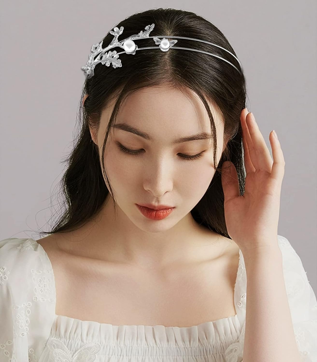 Aswewamt 2 diademas de perlas de hojas de aleación, aros de pelo para novia, accesorios para el cabello, adornos para mujeres y niñas elegantes
