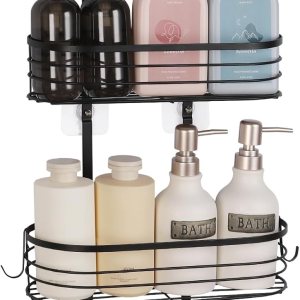 HEOMU Organizador de ducha colgante para baño, estantes organizadores de ducha con 4 ganchos, resistente al óxido e impermeable para champú, HEOMU Organizador de ducha colgante para baño, estantes organizadores de ducha con 4 ganchos, resistente al óxido e impermeable para champú,