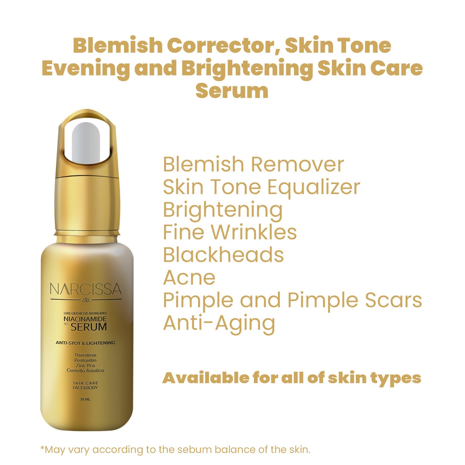 Corrector de imperfecciones, tono de piel por la noche y suero iluminador para el cuidado de la piel – Niacinamida 5% – Antienvejecimiento – Puntos