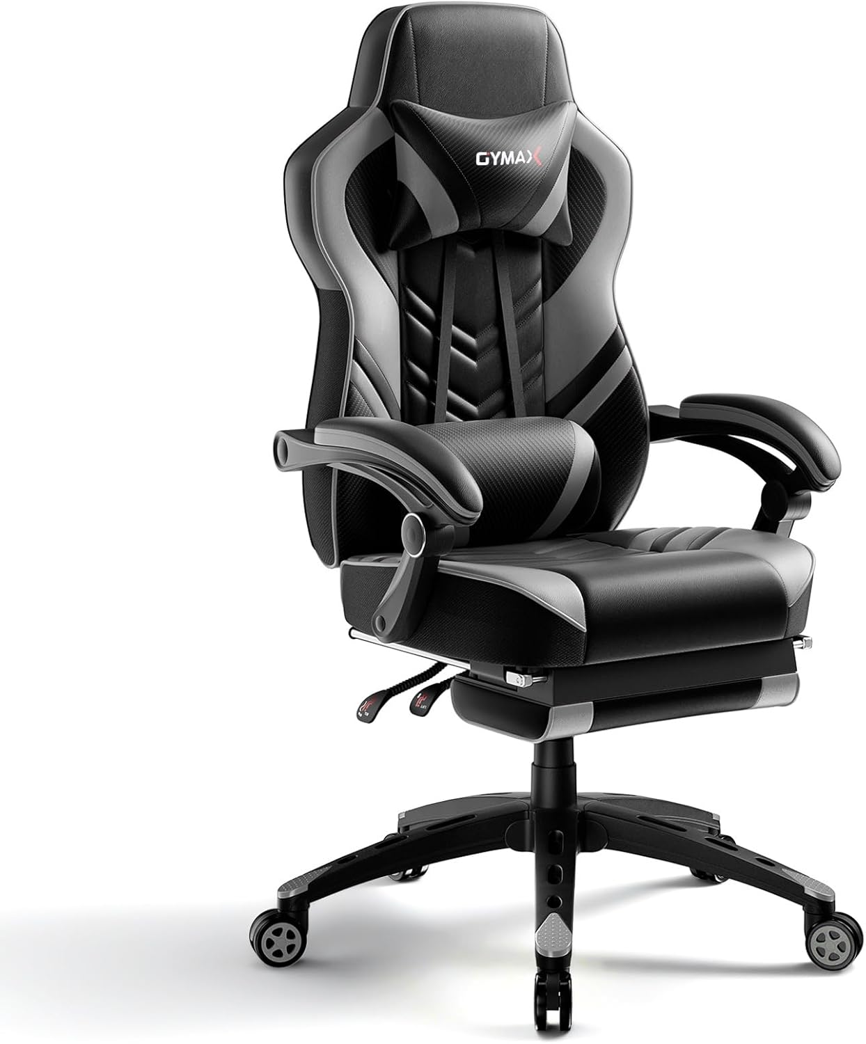POWERSTONE Silla para videojuegos, silla de videojuegos con reposapiés y soporte lumbar, estilo carreras, silla de computadora de piel sintética,
