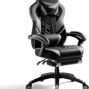 POWERSTONE Silla para videojuegos, silla de videojuegos con reposapiés y soporte lumbar, estilo carreras, silla de computadora de piel sintética, POWERSTONE Silla para videojuegos, silla de videojuegos con reposapiés y soporte lumbar, estilo carreras, silla de computadora de piel sintética,