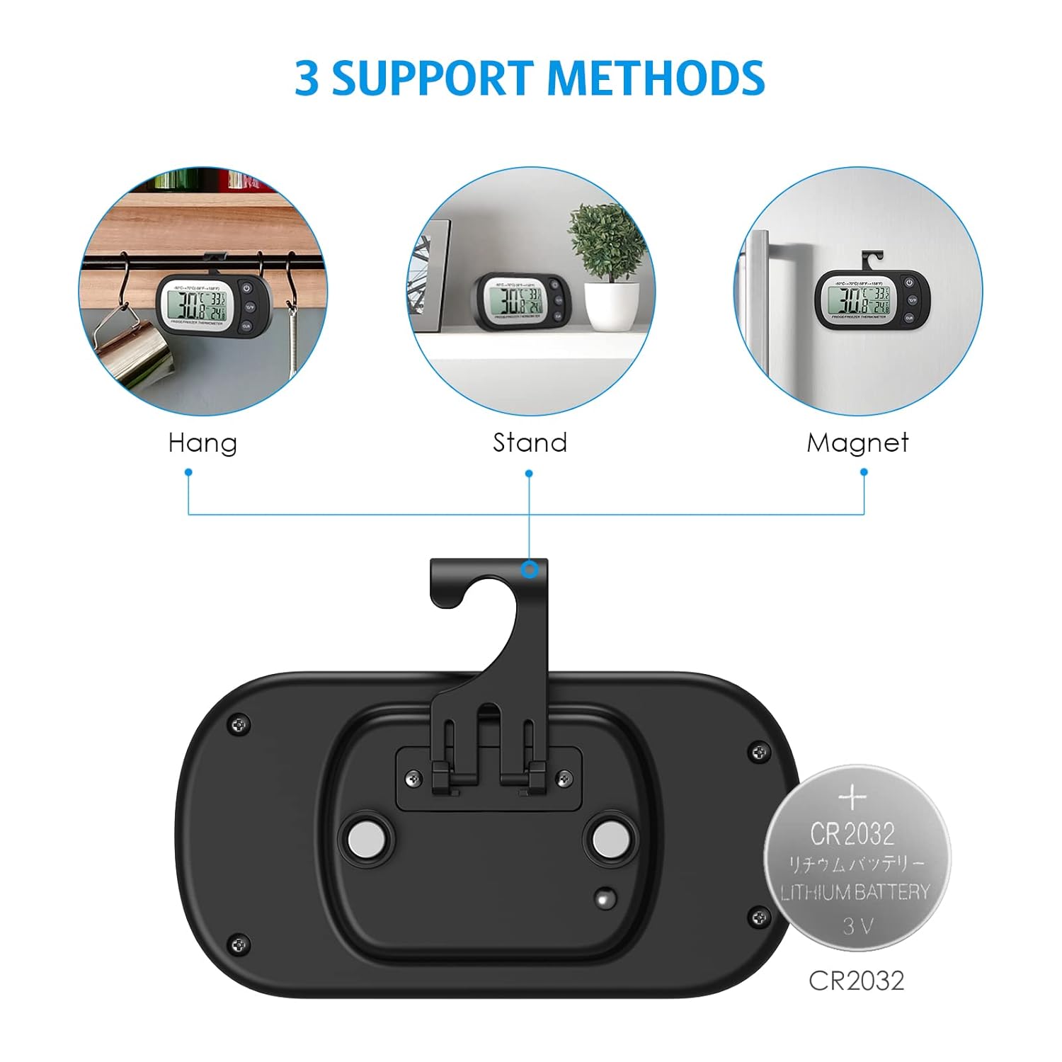 Termómetro de congelador mejorado, termómetro digital para refrigerador, termómetro impermeable para refrigerador con gancho, pantalla LCD,