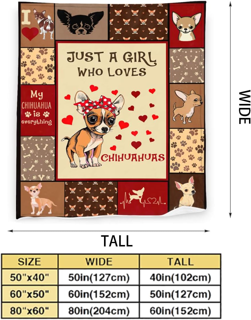 Manta con texto en inglés Just A Girl Who Loves Chihuahuas, manta decorativa de perros lindos, regalos para niñas, súper cálida, suave y ligera,