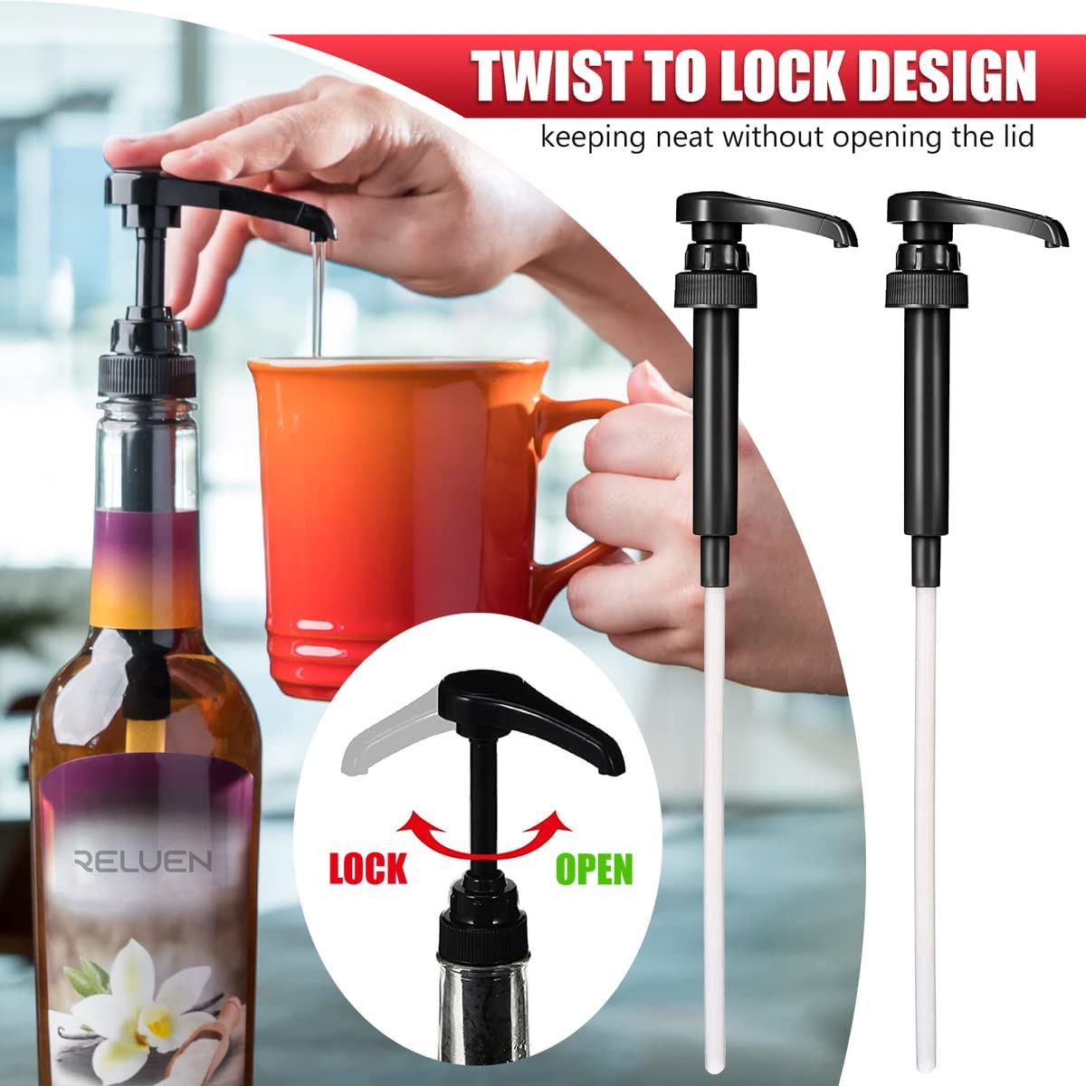 Black Pump Bombas de jarabe de café, 8 unidades, dispensador de crema de café, bomba de leche para botellas de jugo de cereza negra, bomba de lata