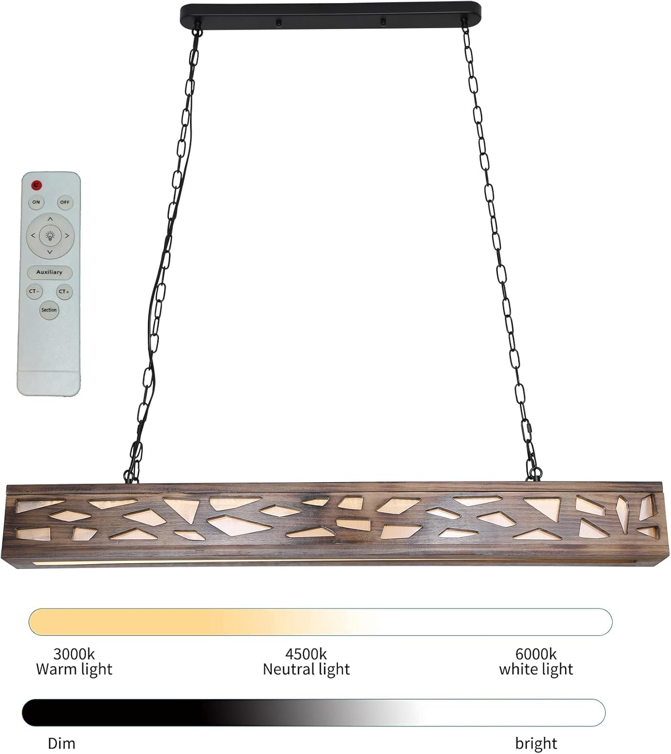 Lámpara de araña de isla de cocina, rectangular de madera, LED, regulable, para granja, industrial, colgante para cocina, pasillo, bar