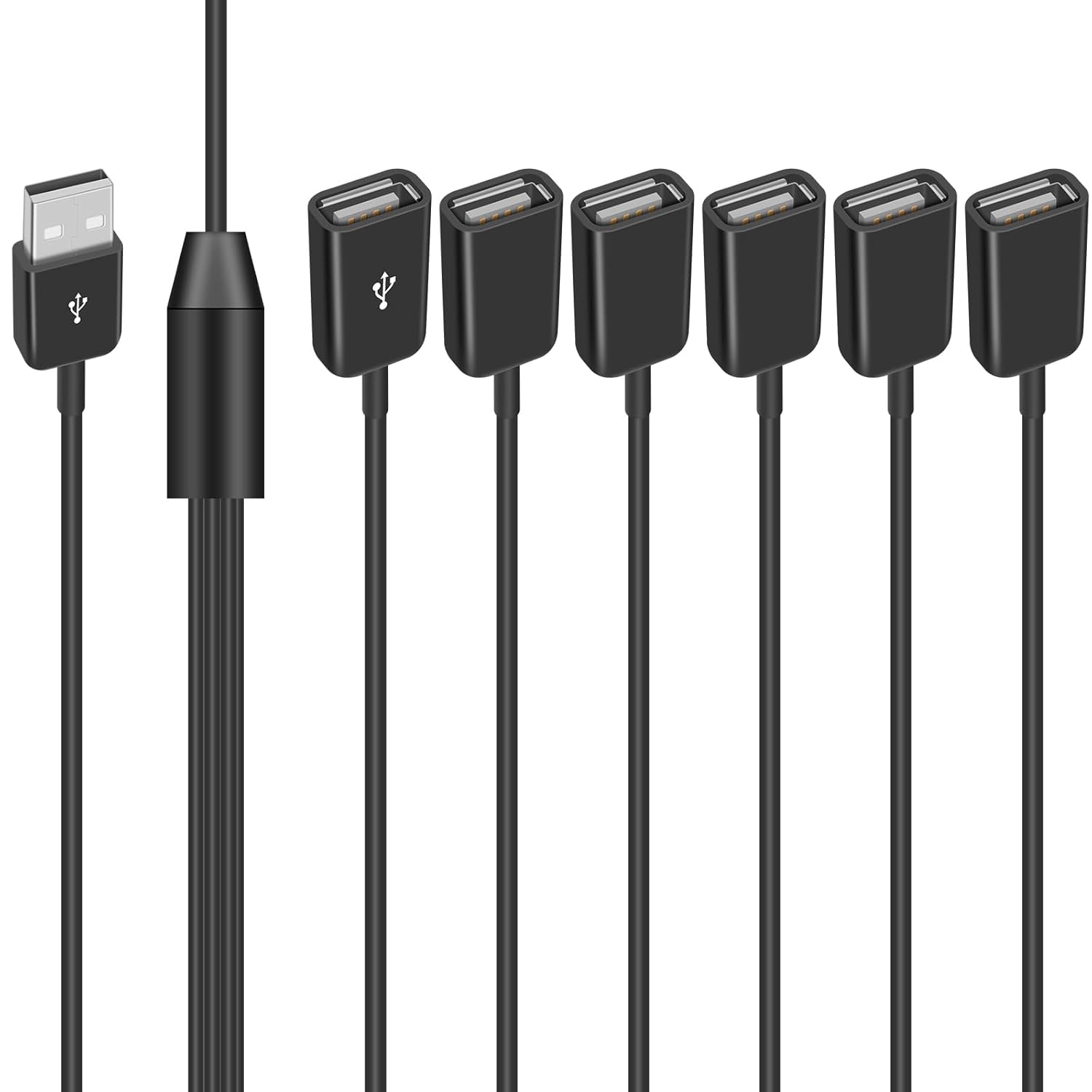 Duttek Divisor USB A macho a 6 hembras USB 1.65FT19.7 in, USB Y Splitter Soporte de carga y transferencia de datos para TV, teclado USB, portátil (1