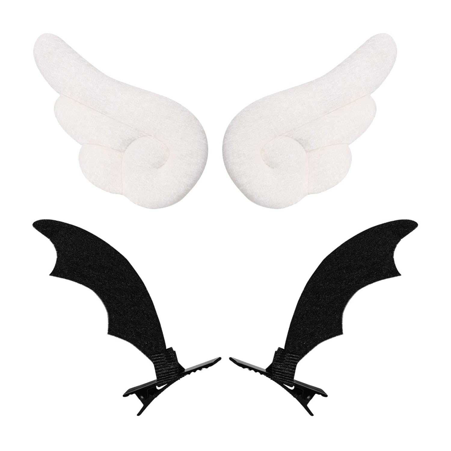 Lurrose 2 pares de pinzas para el pelo de alas de ángel, pinzas para el pelo de cuero de dibujos animados, horquillas de ala del diablo para niños,