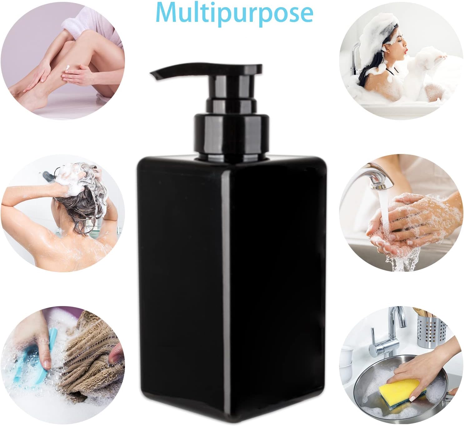 Dispensador de jabón de manos de 15 onzas, botellas de plástico rellenables, dispensador de loción vacía, contenedor de líquido para baño, cocina,