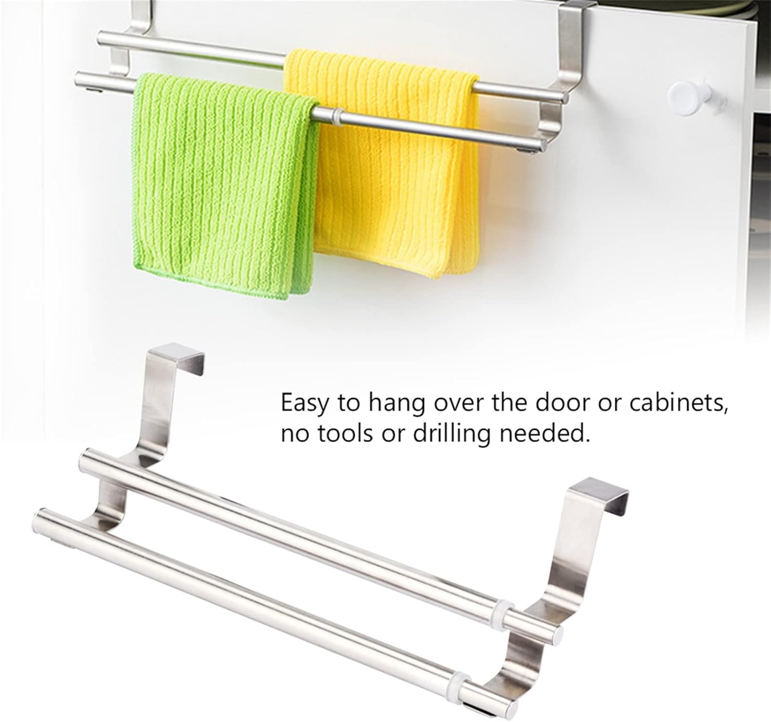 Srliya Staless – Toallero de plástico para colocar sobre la puerta de 26 × 13 × 3 capas dobles de acero inoxidable telescópico toallero organizador