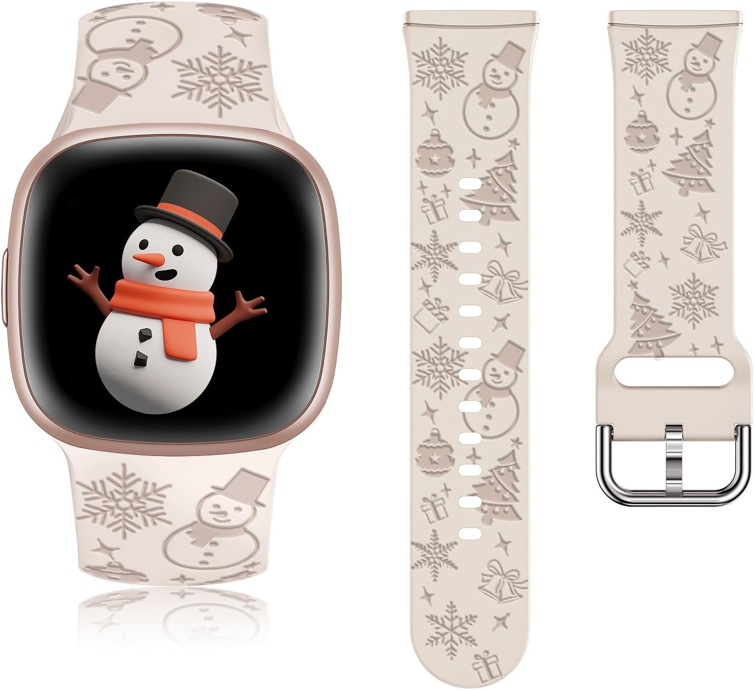 W-RARA Correa de reloj grabada de Navidad compatible con Fitbit Versa 4Versa 3Sense 2Sense, mujeres y hombres, silicona suave, lindo muñeco de