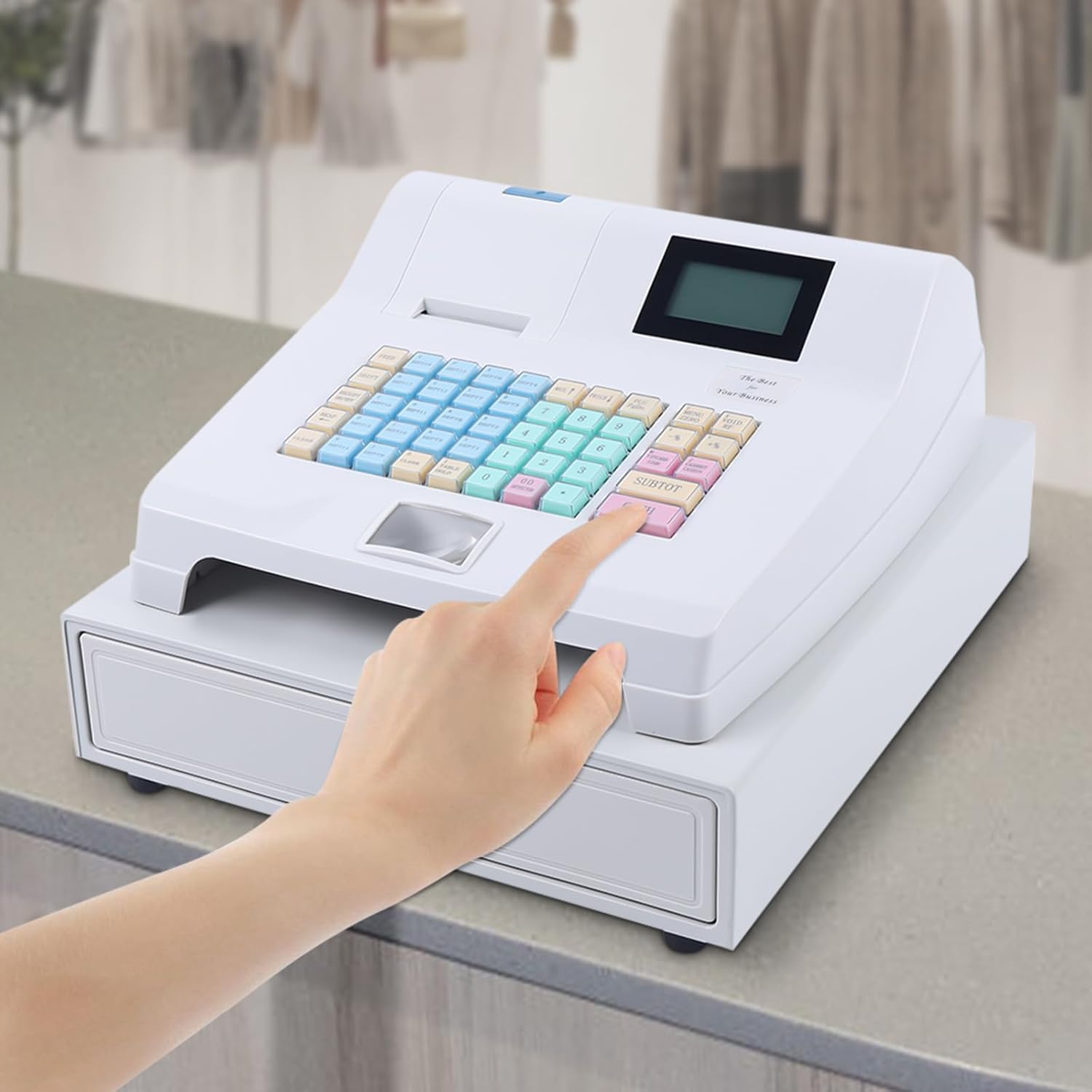Caja registradora electrónica, sistema de posición LED48-Key con doble pantalla y funciones de impresión, caja registradora electrónica con cajones
