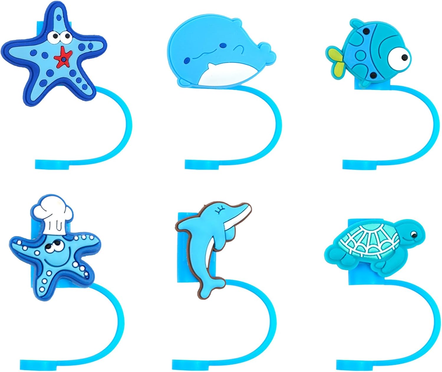 WWYICHEN 6 fundas de silicona para pajitas con diseño de animales, reutilizables, a prueba de polvo, para pajitas de 0.315 a 0.315 pulgadas